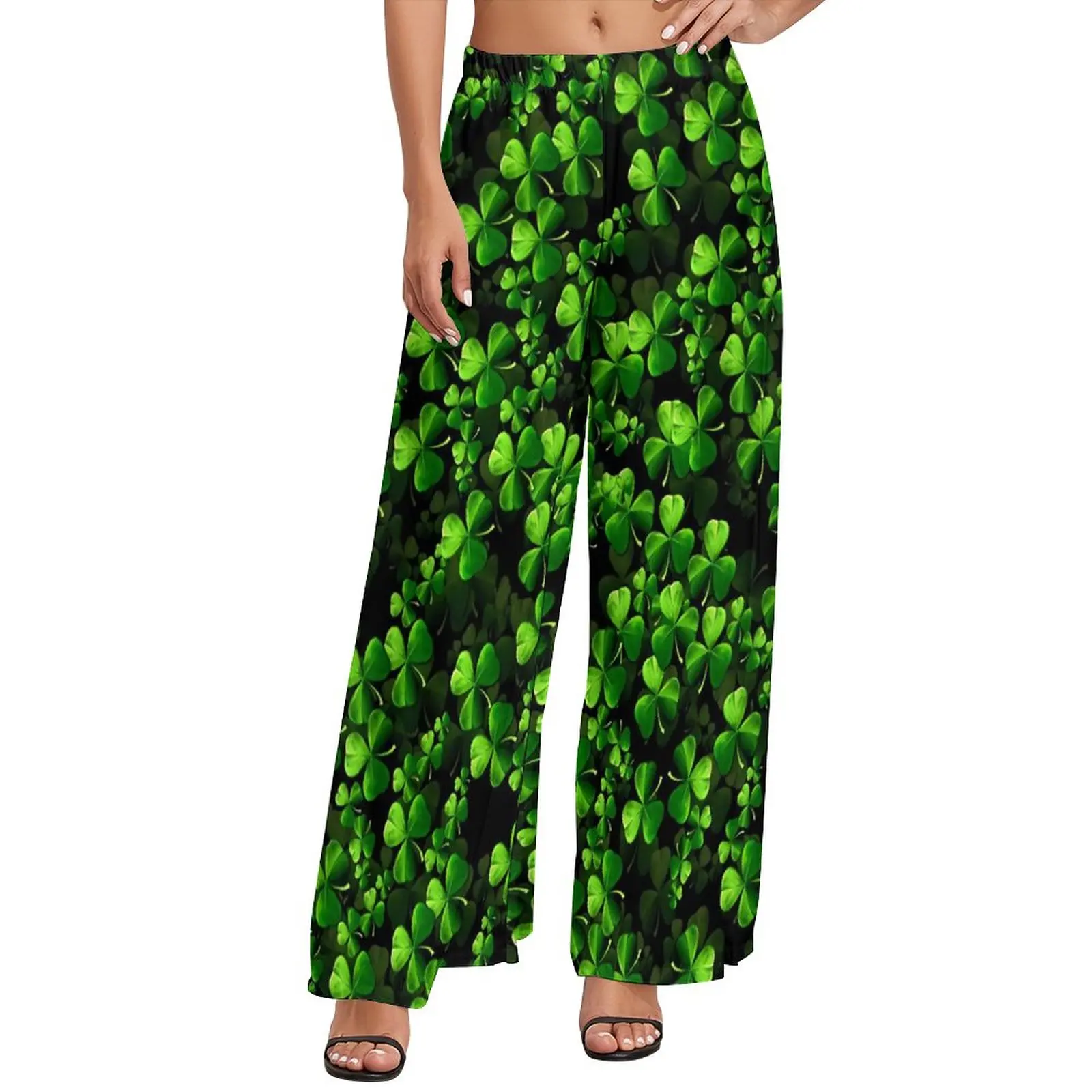 

St Patrick's Day Pants Happy St Patricks Amazing Shamrocks Aesthetic Graphic Trousers High Waist Oversized Casual Wide Pants