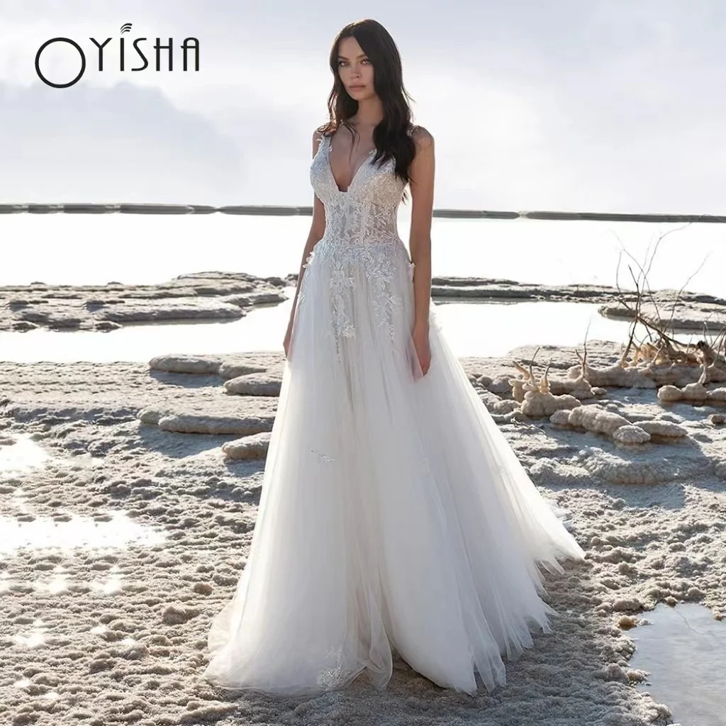 OYISHA Sexy V-Neck Beach Wedding Dresses Backless Lace Appliques Bride Gowns Tulle For Women 2023 Boho Vestidos De Noiva
OYISHA Sexy V-Neck Beach Wedding Dresses Backless Lace Appliques Bride Gowns Tulle For Women 2023 Boho Vestidos De Noiva