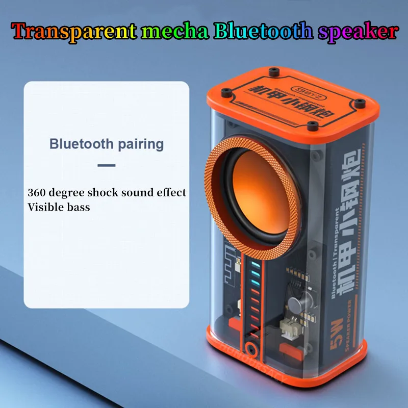 

K07 Transparent Mecha Wireless Bluetooth Speaker Sound Light Rhythm Subwoofer TWS Stereo Cyberpunk Music Center Hands-free Call