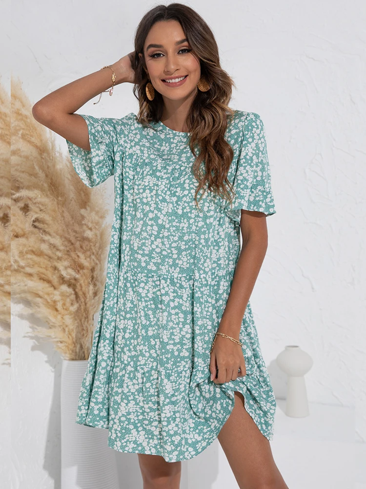 OUSLEE 2022 Summer Elegant Floral Dress for Women New Round Neck Ruffles Loose Dress Popular Bohemia Beach Holiday Dress Short
OUSLEE 2022 Summer Elegant Floral Dress for Women New Round Neck Ruffles Loose Dress Popular Bohemia Beach Holiday Dress Short