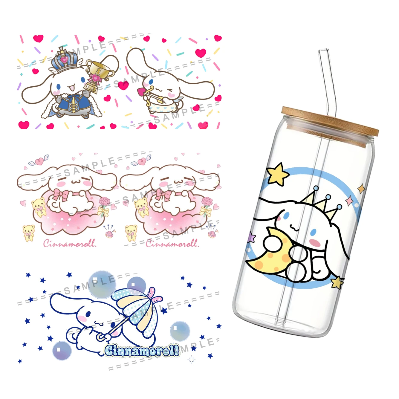 11*24 см Cinnamoroll Sanrio наклейка на чашку 16 унций УФ Dtf Водонепроницаемая