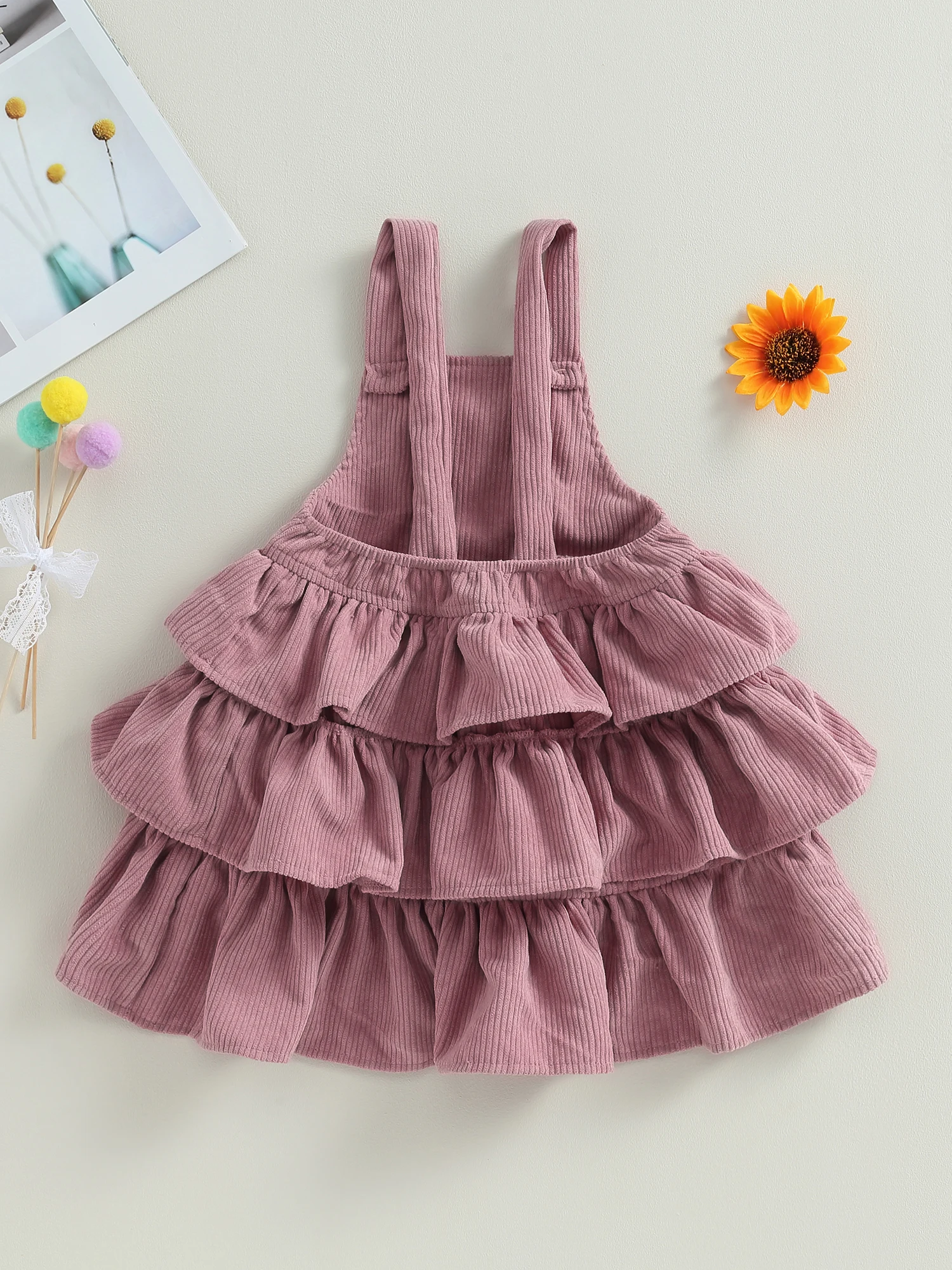 

MAINESAKA Toddler Baby Girl Corduroy Suspender Overalls Skirt Sleevless Solid Color Backless Ruffle Tiered Layered Tutu Dress