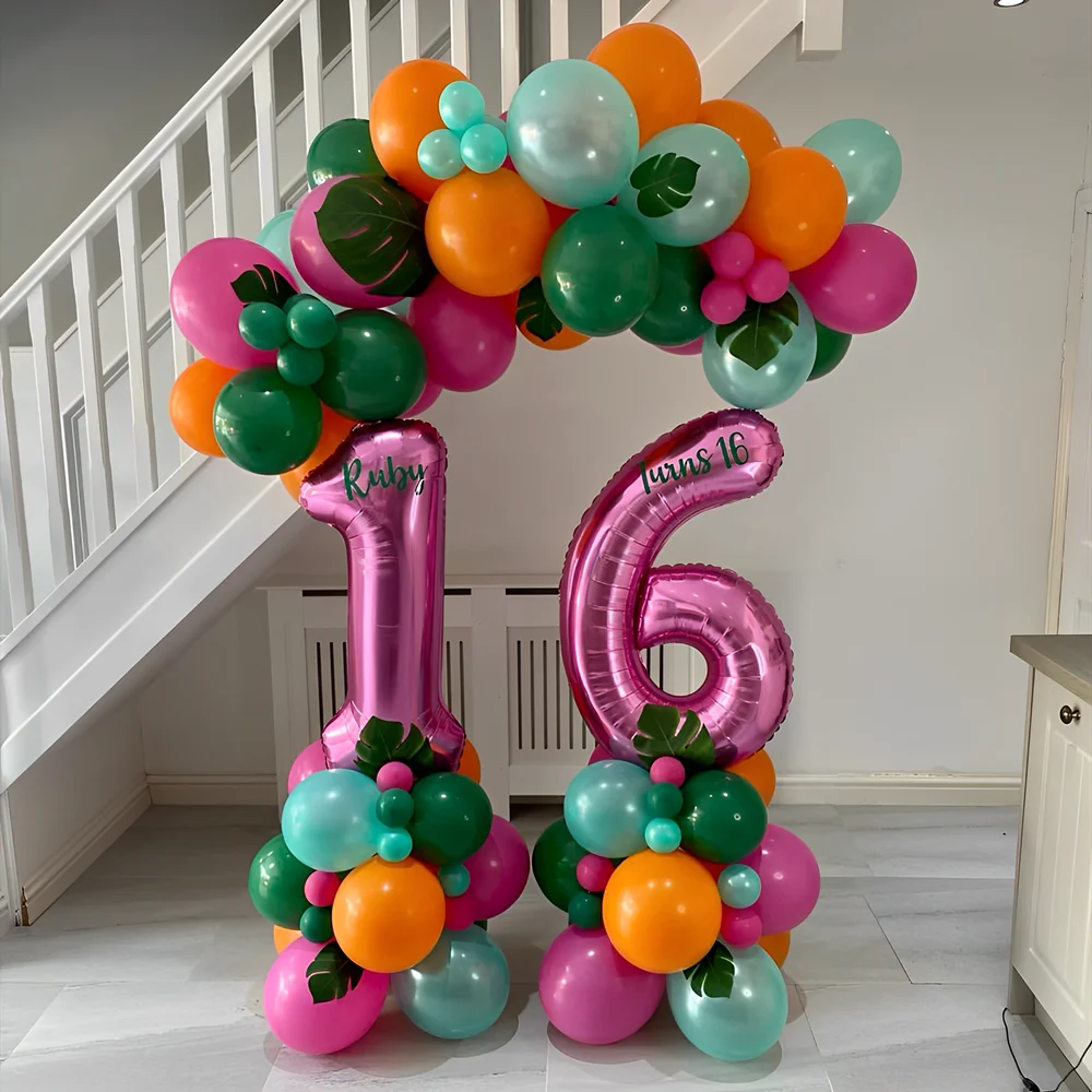 

Tropical Summer Balloon Garland Arch Kit Rose Red Green Ball 32inch Number Foil Balloon Birthday Baby Shower Wedding Party Decor