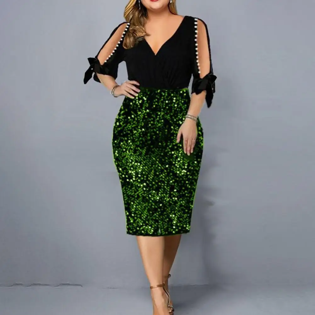 V-Neck Half Sleeve Beads Decor Bowknot Cuffs Waist Tight Plus Size Elegant Dress Sexy Cold Shoulder Sequins Hip Wrap Bodycon Dre
V-Neck Half Sleeve Beads Decor Bowknot Cuffs Waist Tight Plus Size Elegant Dress Sexy Cold Shoulder Sequins Hip Wrap Bodycon Dre