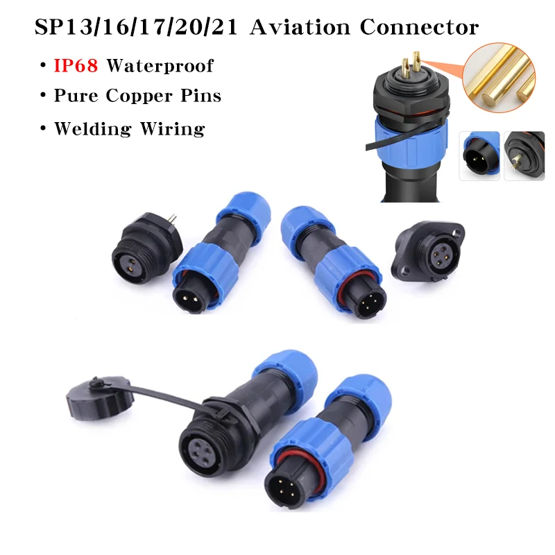 

SP13 SP17 SP21 Panel Mount Aviation Connector 2Pin-12Pin Back Nut/Flange/Docking Type Plug&Socket IP68 Waterproof Welding Wiring