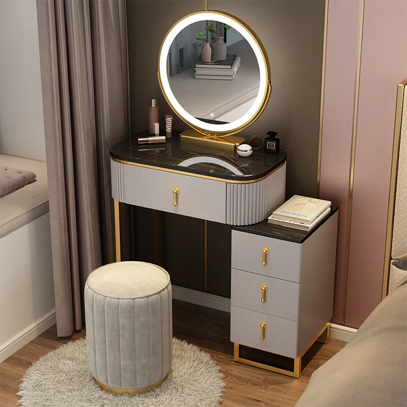 Rock Panel Dressing Table with Mirror and Stool Modern Minimalism Multifunction Bedroom Vanity Table Lockers Bedroom Furniture
Rock Panel Dressing Table with Mirror and Stool Modern Minimalism Multifunction Bedroom Vanity Table Lockers Bedroom Furniture