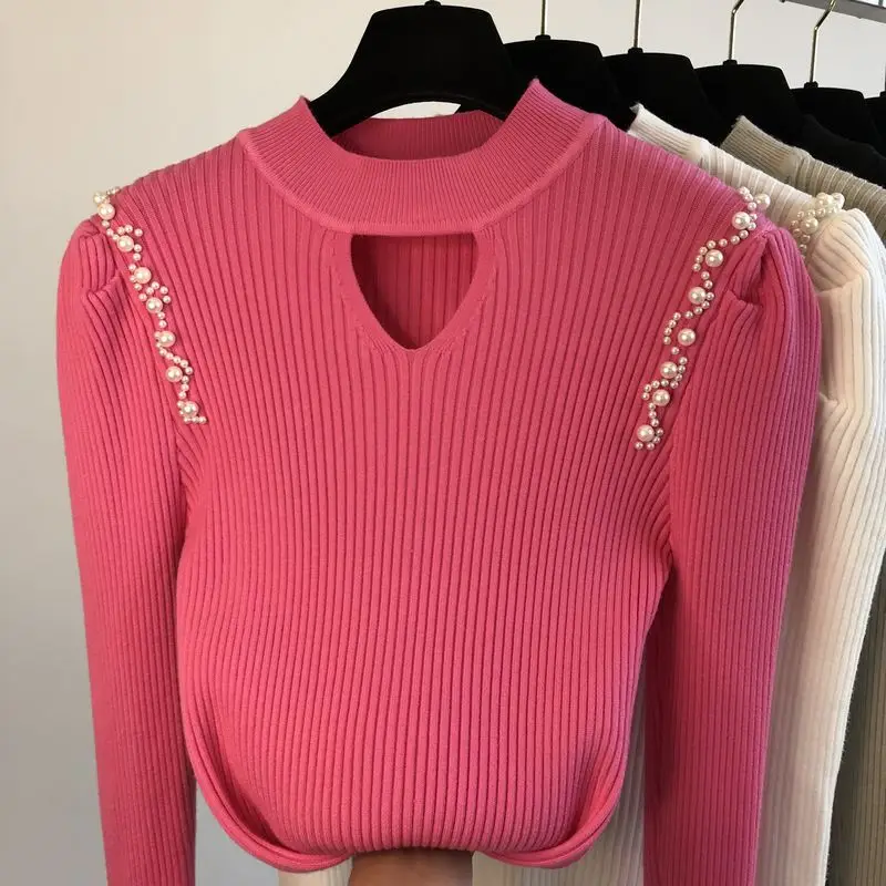Heavy Industry Pearl Puff Sleeve Korean Style Knitted Pullovers Hollow Out Sweet Cool Girls Sweater Slim Knitted Sweaters Women
Heavy Industry Pearl Puff Sleeve Korean Style Knitted Pullovers Hollow Out Sweet Cool Girls Sweater Slim Knitted Sweaters Women