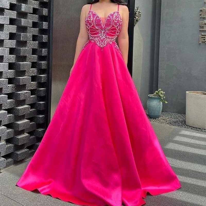 Sexy Spaghetti Strap Rose Red A-Line Beads Crystal Arabic Evening Dresses Luxury Dubai Tassel Sleeveless Women Wedding Party
Sexy Spaghetti Strap Rose Red A-Line Beads Crystal Arabic Evening Dresses Luxury Dubai Tassel Sleeveless Women Wedding Party