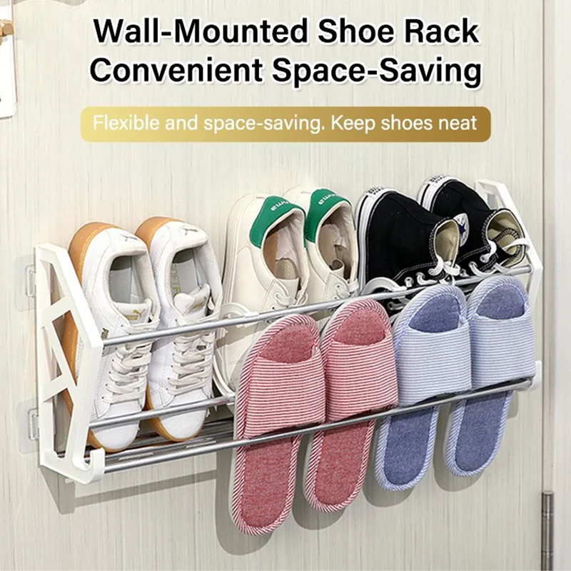

Bathroom Slipper Rack No Punching Shoe Rack Save Space Wall-mounted Shoe Organizer Stainless Steel Shoe Shelf Home Storage