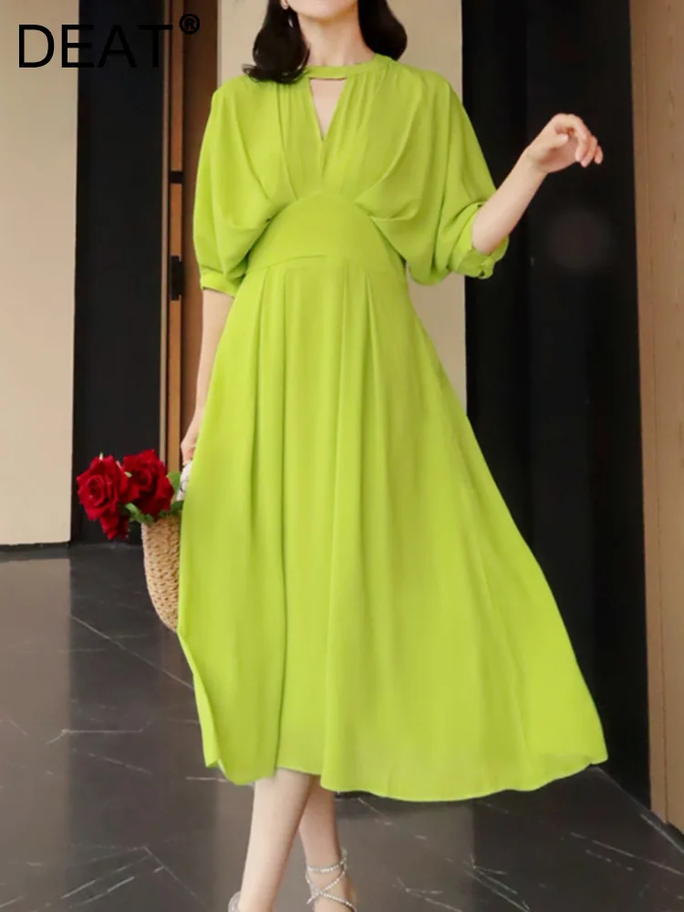 DEAT Fashion Women's Dress Hollow Out V-neck Three Quarter High Waist A-line Swing Green Gauze Dresses Summer 2023 New 17A8712
DEAT Fashion Women's Dress Hollow Out V-neck Three Quarter High Waist A-line Swing Green Gauze Dresses Summer 2023 New 17A8712