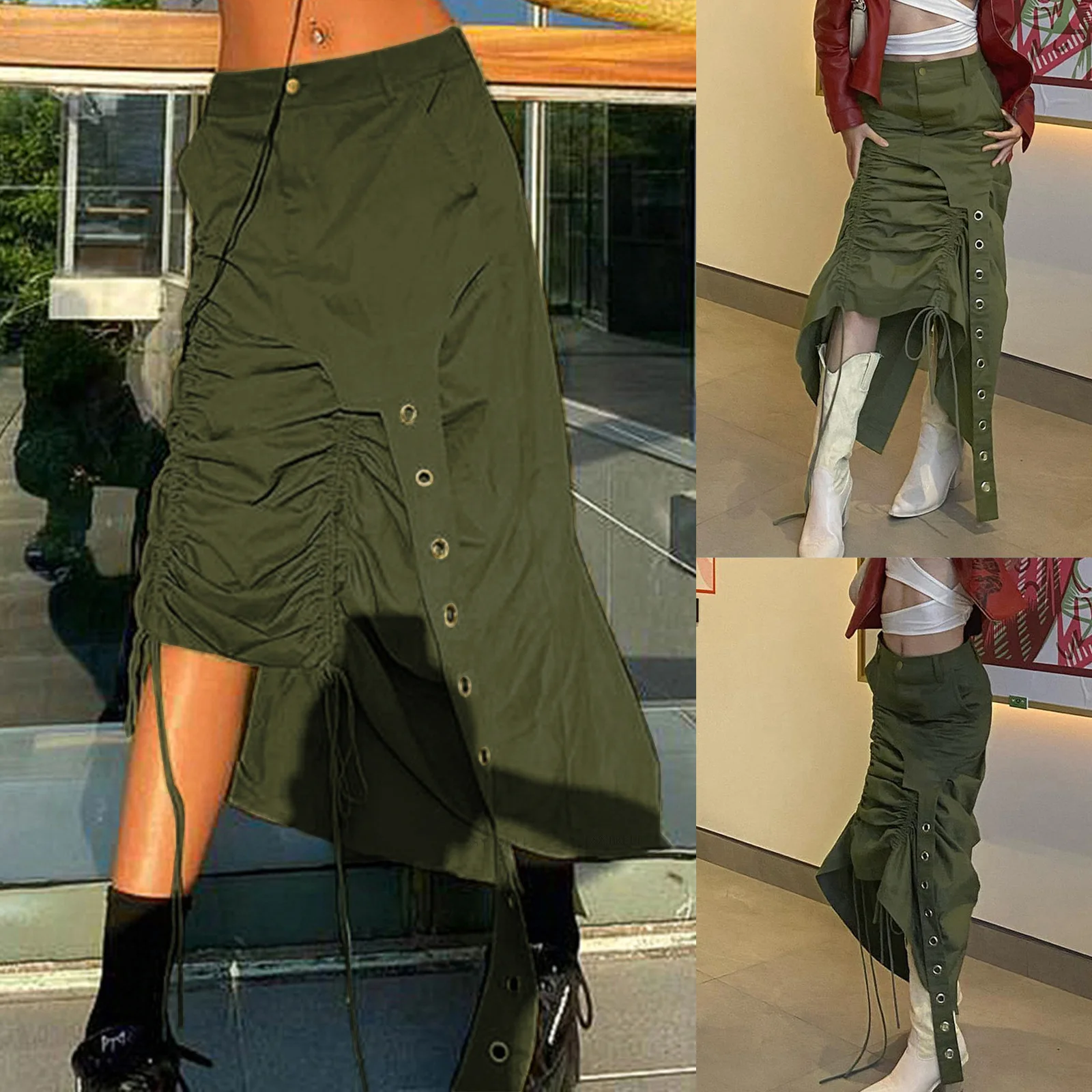 Irregular Skirts Y2k Streetwear Women Drawstring Solid Side Pleated Lace Up for 2023 Y2k Long Maxi Army Green Streetwear Skirt
Irregular Skirts Y2k Streetwear Women Drawstring Solid Side Pleated Lace Up for 2023 Y2k Long Maxi Army Green Streetwear Skirt