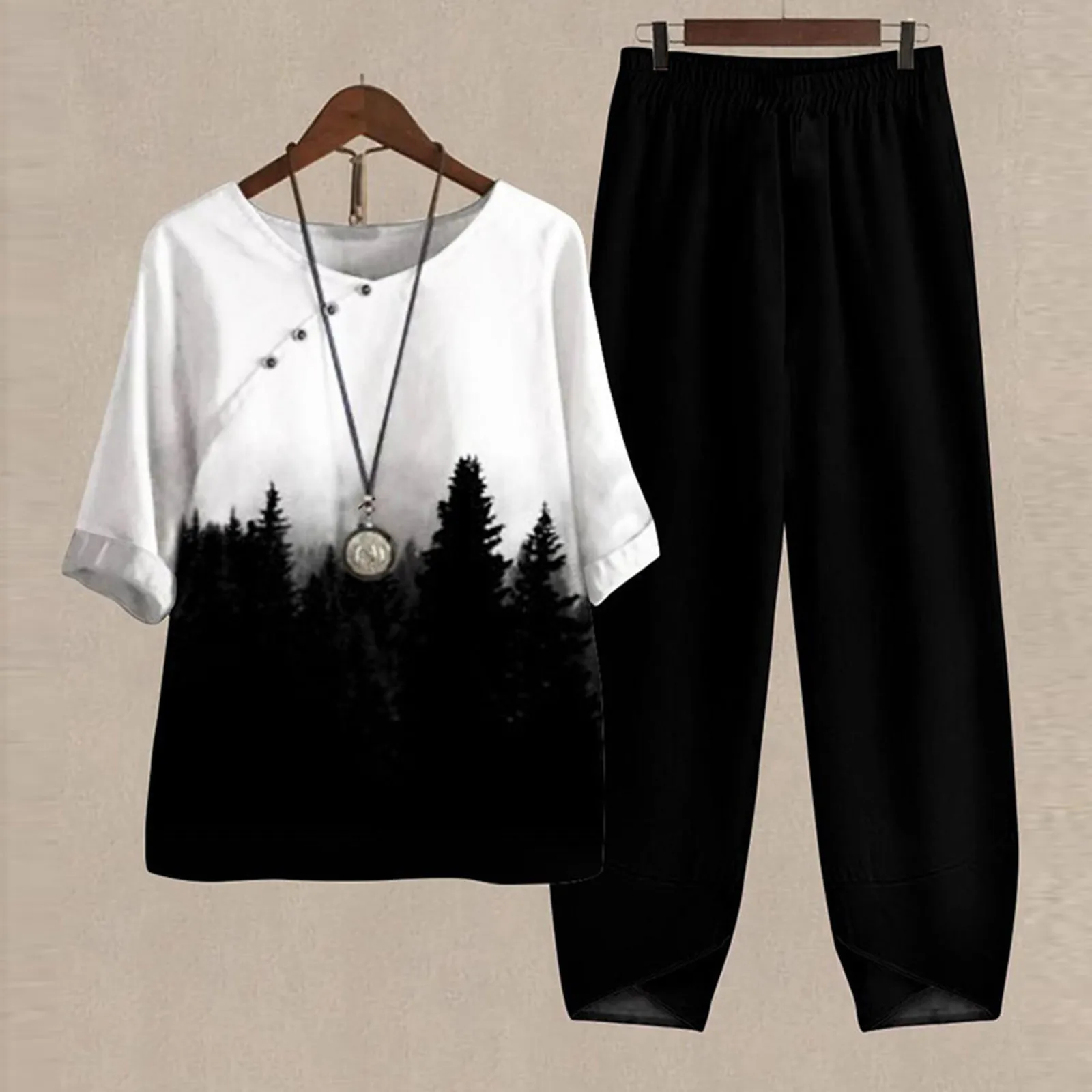 Комплект из двух предметов, женская пляжная одежда, блузка из искусственного льна в стиле бохо, комплект из топа и брюк, летняя черная, белая контрастная Женская одежда с коротким рукавом
Комплект из двух предметов, женская пляжная одежда, блузка из искусственного льна в стиле бохо, комплект из топа и брюк, летняя черная, белая контрастная Женская одежда с коротким рукавом