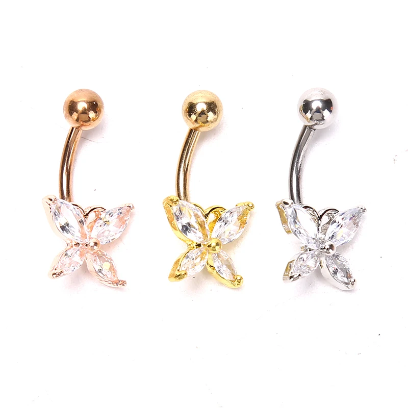 

Zircon Crystal Belly Button Piercing Rings For Women Navel Ring Surgical Steel Barbell Heart Butterfly Body Piercing Jewelry