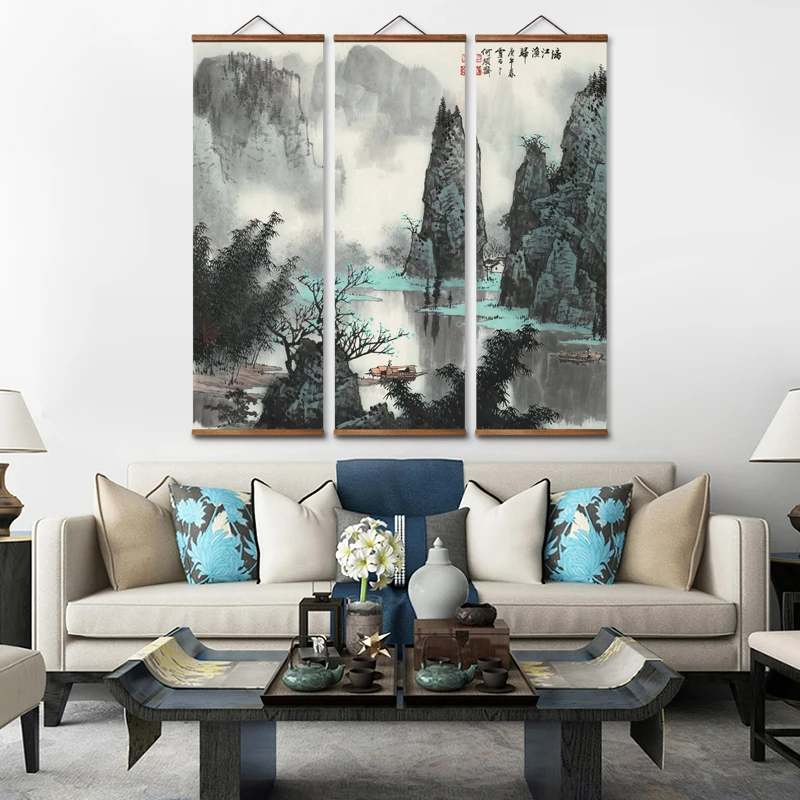 

Декоративные настенные постеры MT4027 в китайском стиле с рисунком реки ли, художественные плакаты на холсте, картины с прорезями из массива д...