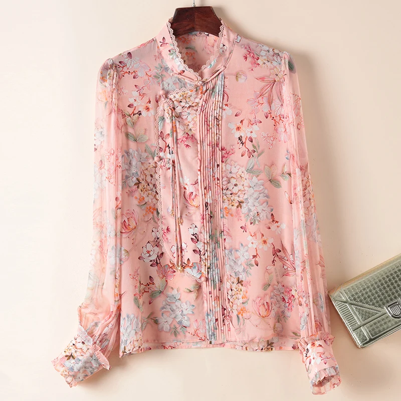 Chinese Style Women's Vintage Shirt Spring Summer Elegant Shirts Blouses For Women Long Sleeve 100% Real Silk Floral Blouse Tops
Chinese Style Women's Vintage Shirt Spring Summer Elegant Shirts Blouses For Women Long Sleeve 100% Real Silk Floral Blouse Tops