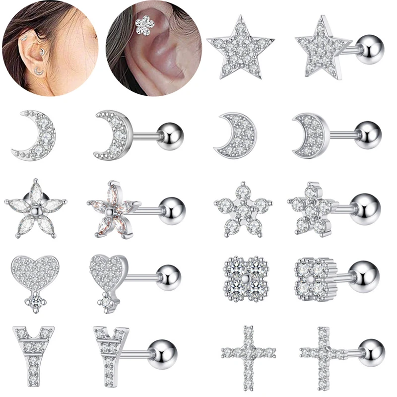 1Pc Silver Color Stainless Steel Ear Cartilage Helix Screw Back Moon Cross Earring Stud Cz Tragus Rook Conch Piercing Jewelry
1Pc Silver Color Stainless Steel Ear Cartilage Helix Screw Back Moon Cross Earring Stud Cz Tragus Rook Conch Piercing Jewelry
