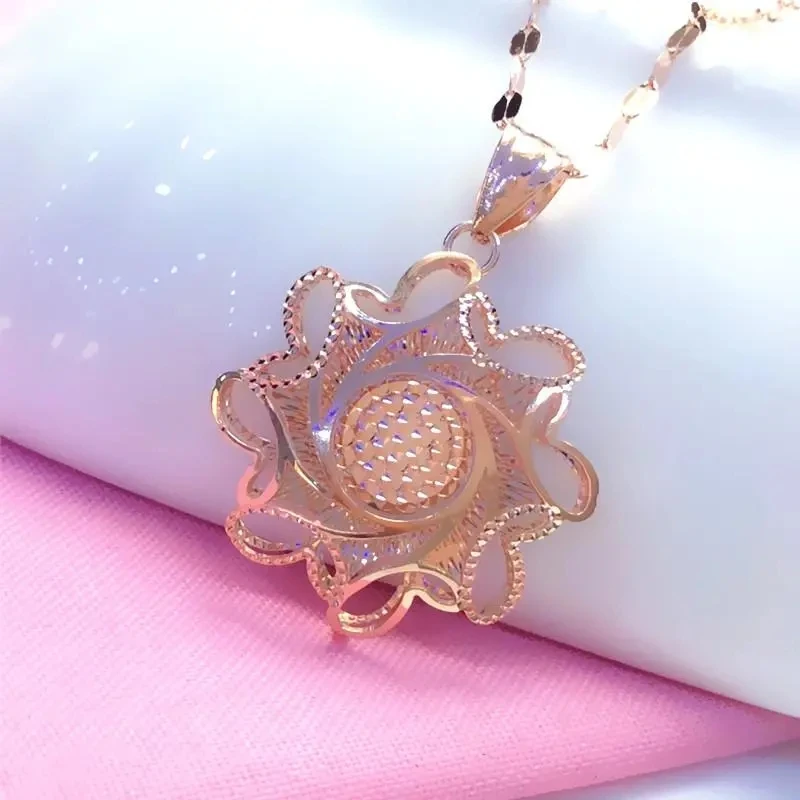 585 purple gold-plated 14K rose gold color gold sunflowers hollow exquisite fashion nrw temperament sparkling necklace for women
585 purple gold-plated 14K rose gold color gold sunflowers hollow exquisite fashion nrw temperament sparkling necklace for women