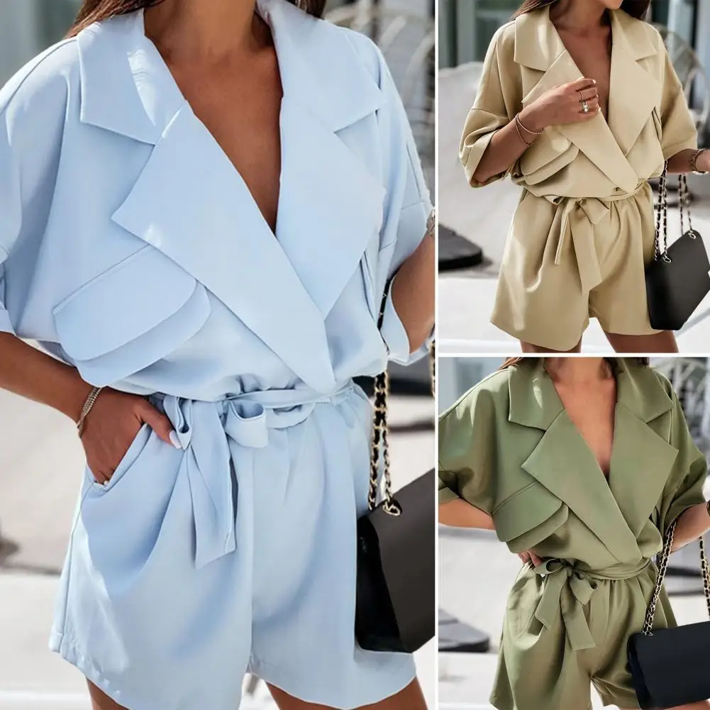 Lapel Women Romper Breathable Streetwear Batwing Sleeve Short Romper for Work
Lapel Women Romper Breathable Streetwear Batwing Sleeve Short Romper for Work