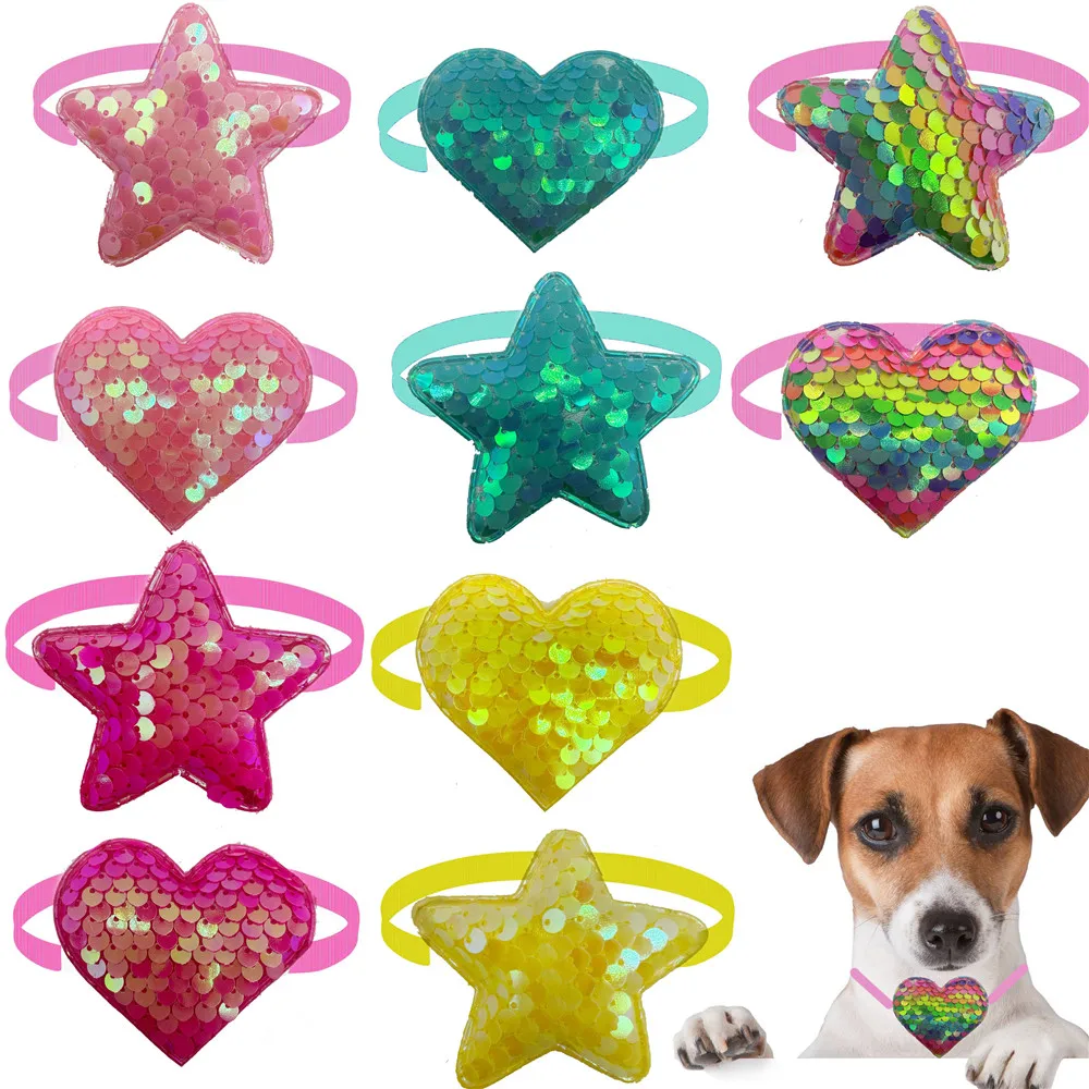 

100PCS Sequin Star Style Pet Dog Bow Ties Small Dog Bowties Cute Cat Bows Loving Heart Neckties Bows for Dogs Pet Grooming