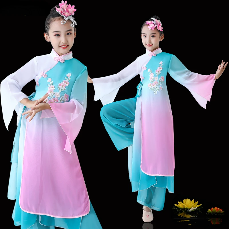 Chiffon Chinese Traditional Yangko Dance Costumes Girls Kids Hanfu Classical Dancewear Blue Fan Umbrella Costume Hmong Clothes
Chiffon Chinese Traditional Yangko Dance Costumes Girls Kids Hanfu Classical Dancewear Blue Fan Umbrella Costume Hmong Clothes