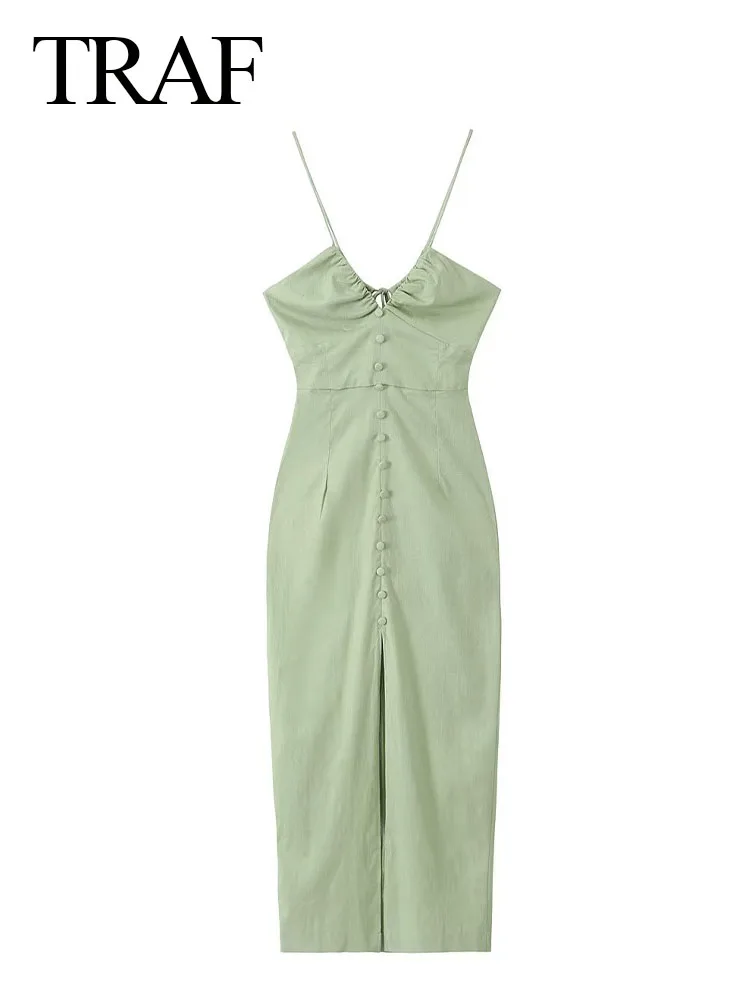 TRAF Women Fashion Dresses Solid Slit Hem Back Cutout V Neck Sleeveless Slim Cropped Female Vintage Evening Dress Mujer Vestidos
TRAF Women Fashion Dresses Solid Slit Hem Back Cutout V Neck Sleeveless Slim Cropped Female Vintage Evening Dress Mujer Vestidos
