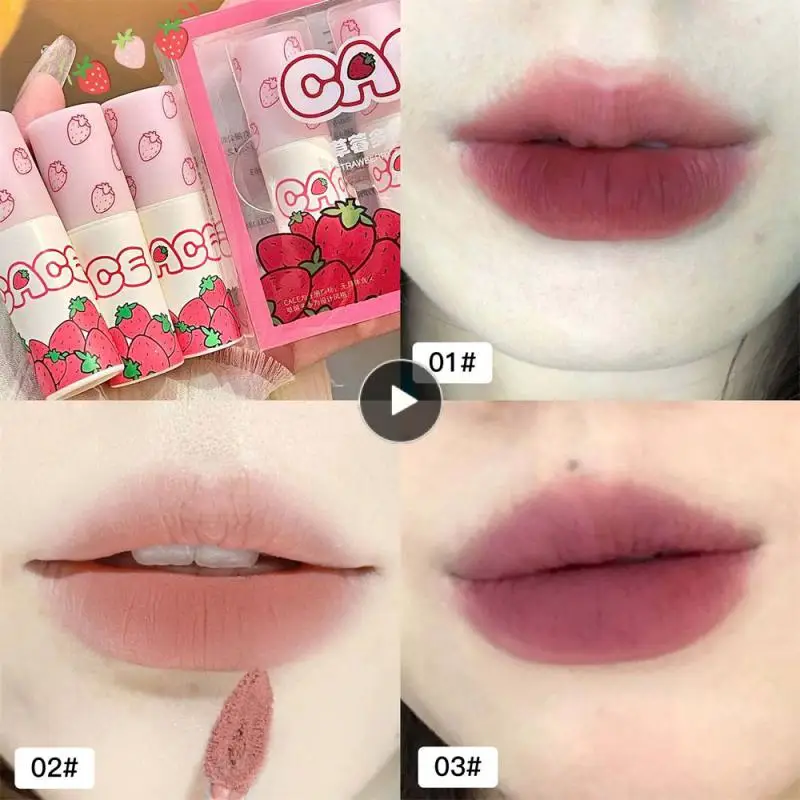 

Strawberry Lip Mud 6 Colors Cute Lip Glaze Soft Mist Lipgloss Moisture Lipstick Cosmetics Velvet Matte Lipstick Lips Makeup