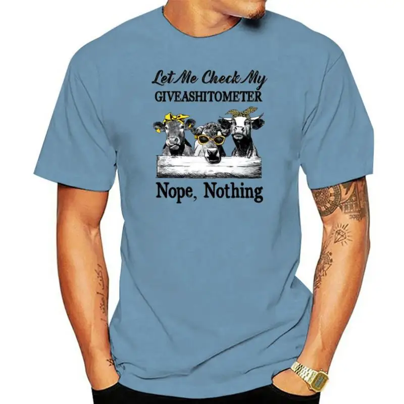 

Мужская хлопковая футболка с надписью «Cow Let Me Check My Giveashitometer Nope Nothing»