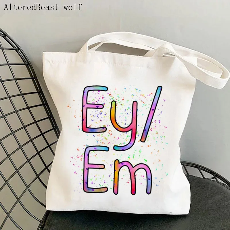 Fashion Women Shopper bag Ey Em Respect My Pronouns Printed Bag Shopping Canvas Shopper Bag girl handbag Tote Shoulder Lady Bag
Fashion Women Shopper bag Ey Em Respect My Pronouns Printed Bag Shopping Canvas Shopper Bag girl handbag Tote Shoulder Lady Bag