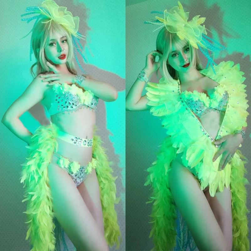 Fluorescent Diamond Bikini Shawl Feather Tiara Sexy Pole Dance Stage Solo Wear Bar Nightclub Dj Ds Gogo Costume Rave Outfit 5081
Fluorescent Diamond Bikini Shawl Feather Tiara Sexy Pole Dance Stage Solo Wear Bar Nightclub Dj Ds Gogo Costume Rave Outfit 5081