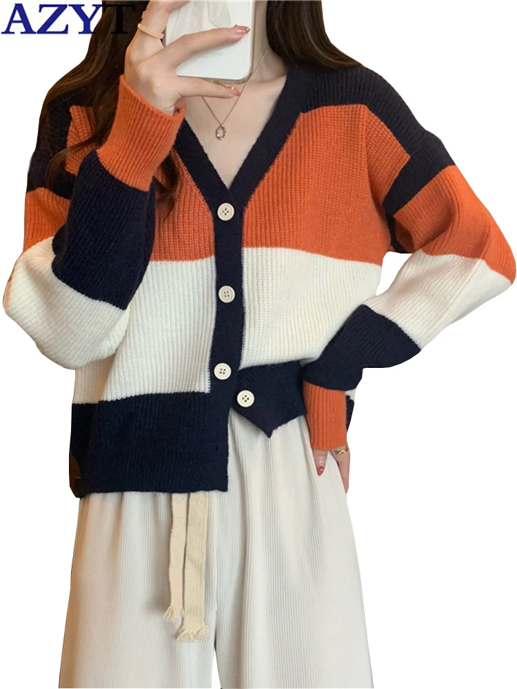 AZYT Striped Knit Cardigan Sweater Women 2022 Autumn Winter V Neck Women Sweater Coat Soft Knitwear Pull Femme Tops
AZYT Striped Knit Cardigan Sweater Women 2022 Autumn Winter V Neck Women Sweater Coat Soft Knitwear Pull Femme Tops
