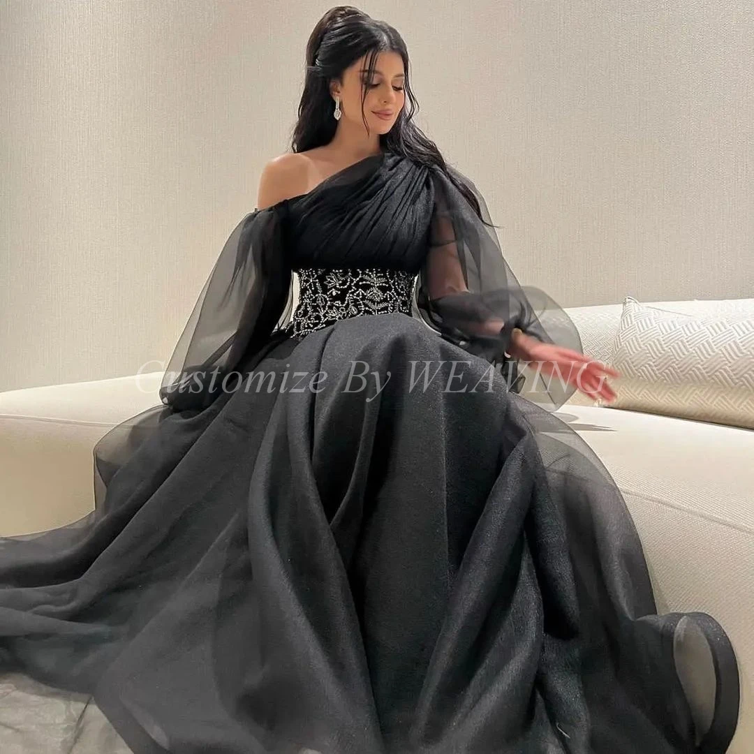 Dubai Women Black Organza Prom Dresses Puff Long Sleeves Shiny Crystal Belt Saudi Arabia Women Evening Party Dress
Dubai Women Black Organza Prom Dresses Puff Long Sleeves Shiny Crystal Belt Saudi Arabia Women Evening Party Dress