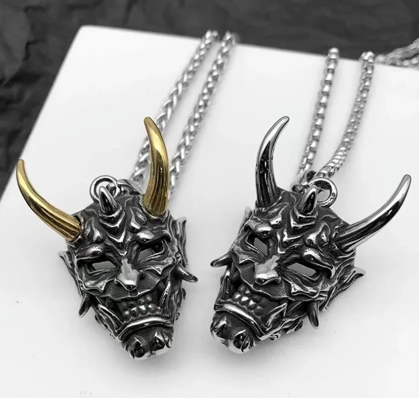 

Gothic Accessories Mens Jewellery Stainless Steel Necklace for Men Big Ghost King Ghost Warrior Skull Mask Statement Necklace