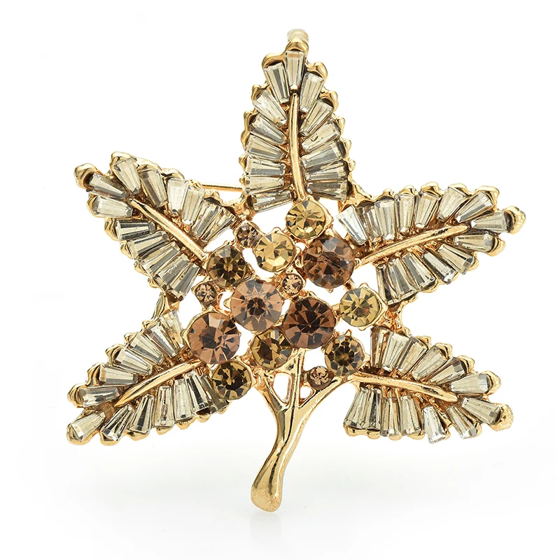 

Wuli&baby Sparkling Leaf Brooches For Women Unisex 2-color Rhinestone Maple Plants Party Office Brooch Pins Gifts