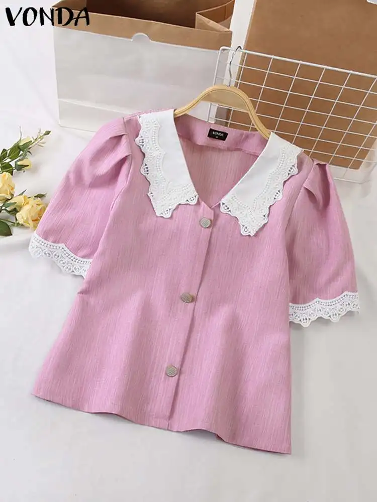 Women Summer Elegant Shirts 2023 VONDA Short Sleeve Patchwork Lace Blouses V-Neck Casual Buttons Puff Sleeve Fashion Tops Blusas
Women Summer Elegant Shirts 2023 VONDA Short Sleeve Patchwork Lace Blouses V-Neck Casual Buttons Puff Sleeve Fashion Tops Blusas