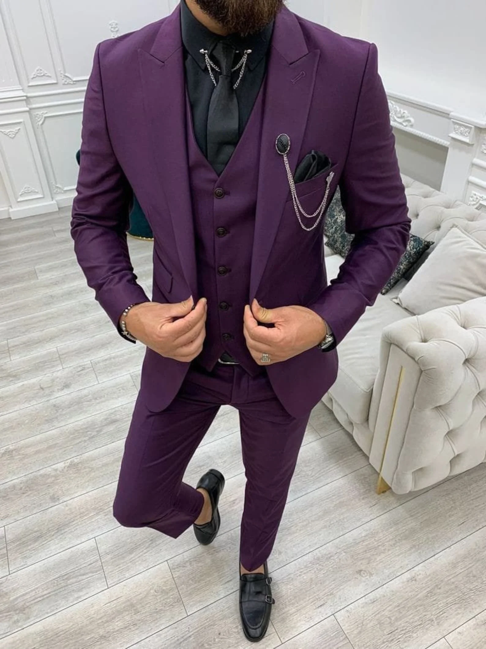 Purple Slim Fit Men Suits Peak Lapel Wedding Tuxedo Groom Prom Male Blazer 3-Piece Jacket+Pant+Vest Custom Made Costume Homme
Purple Slim Fit Men Suits Peak Lapel Wedding Tuxedo Groom Prom Male Blazer 3-Piece Jacket+Pant+Vest Custom Made Costume Homme