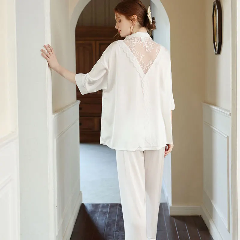2022 New Spring Summer Pajamas For Women Sexy Satin Silk Like Nightwear Japanese Lace Back Cutout Ladies 2 PCS Sets Home Service
2022 New Spring Summer Pajamas For Women Sexy Satin Silk Like Nightwear Japanese Lace Back Cutout Ladies 2 PCS Sets Home Service