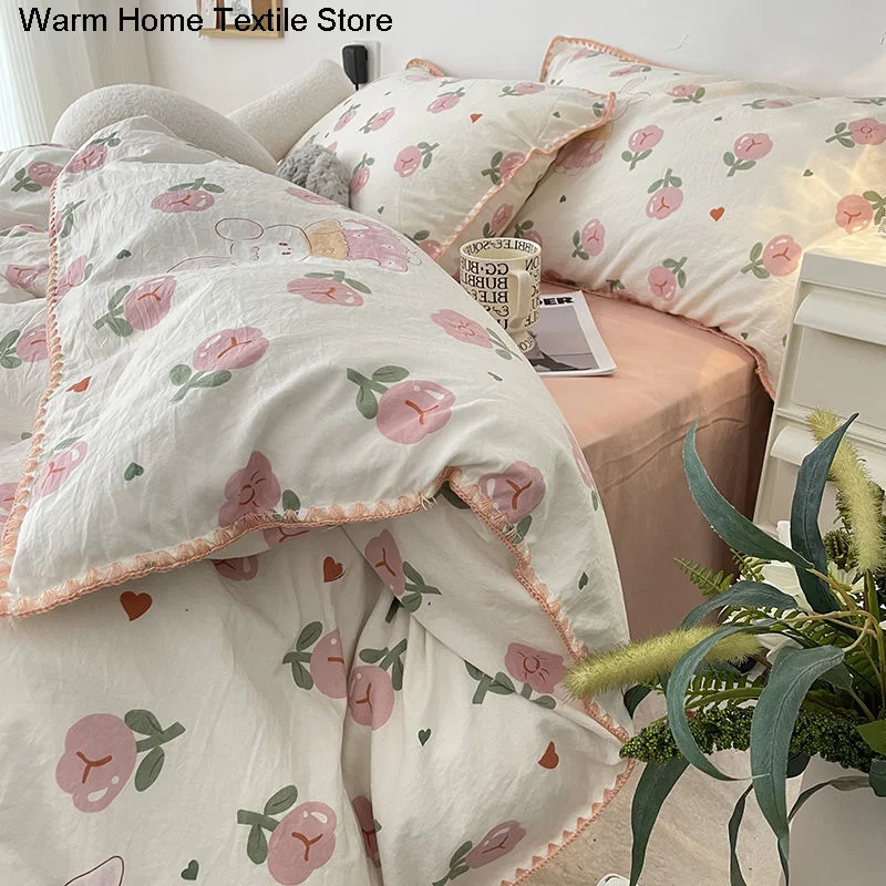 

Комплект постельного белья в стиле принцессы с розовыми розами, пододеяльник с цветочным рисунком, Мягкое хлопковое стеганое одеяло, простыня, наволочка, постельное белье для мальчиков и девочек