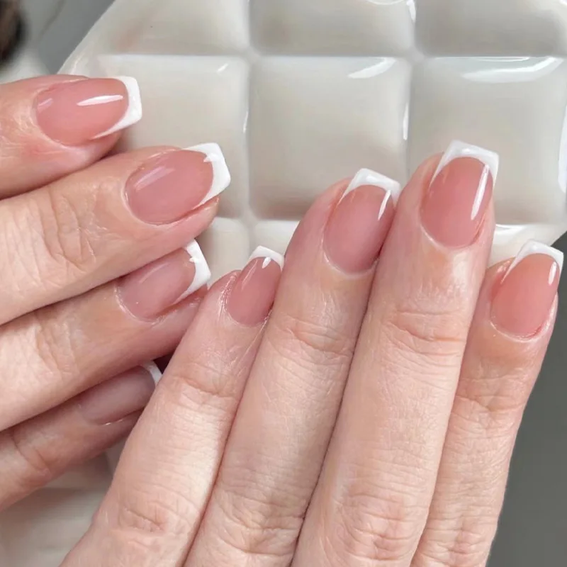 

Простой белый французский носимый дизайн ногтей телесный розовый накладной ноготь короткий квадратный готовый накладной Ноготь на ногтях клей для маникюра для женщин