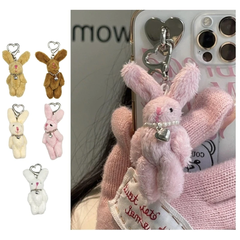 

634C Plush Rabbit Charm Keychains Plush Stuffed Ornament Pendant Car Keyring