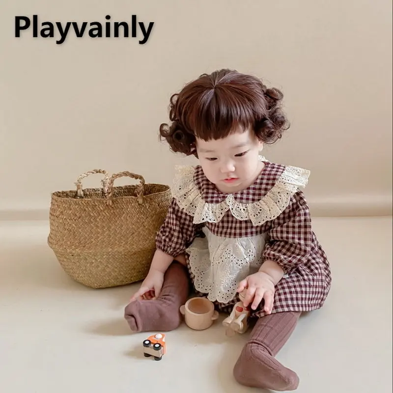 Осеннее боди для маленьких девочек, клетчатый кружевной комбинезон с отложным воротником и длинными рукавами для девочек, платье + шляпа, од... 
Осеннее боди для маленьких девочек, клетчатый кружевной комбинезон с отложным воротником и длинными рукавами для девочек, платье + шляпа, од...