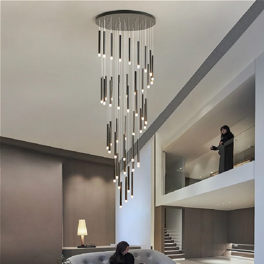 

Modern Luxury Staircase LED Chandelier Is Used In The Living Room Spiral Staircase Villa Lobby Hotel Lobby Lighting Installation