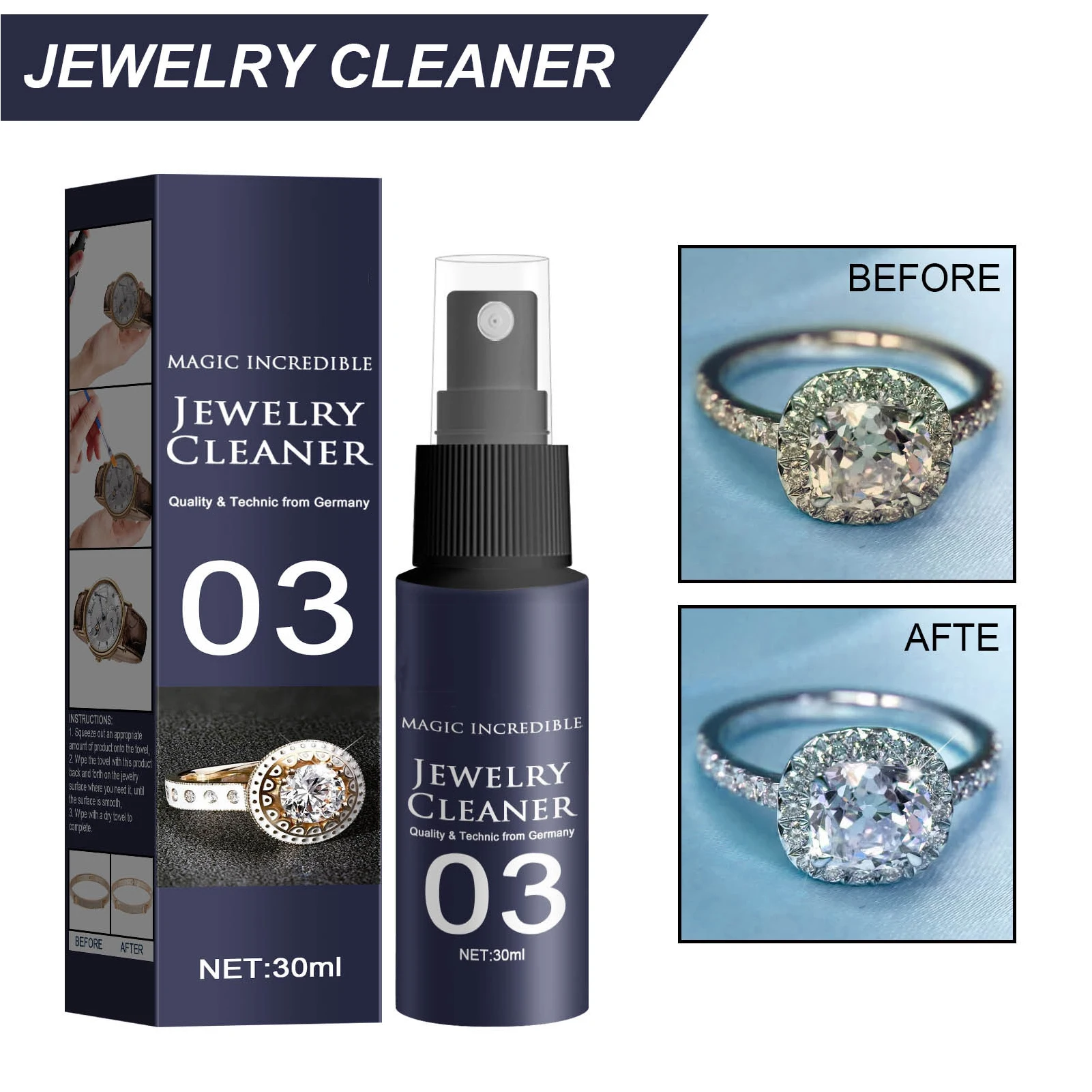 30ML Jewelry Cleaner Cleaning Solution Tarnish Remover Stain-free Diamonds Gold Jewelry Clean Liquid Household Rust Remover
30ML Jewelry Cleaner Cleaning Solution Tarnish Remover Stain-free Diamonds Gold Jewelry Clean Liquid Household Rust Remover