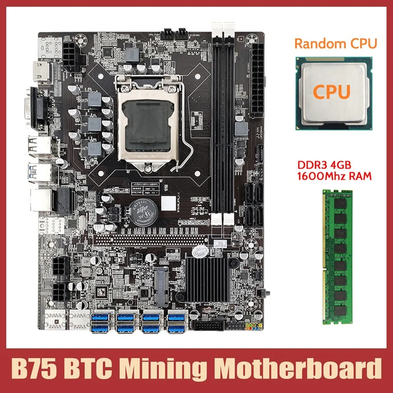B75 ETH Mining Motherboard+CPU+DDR3 4GB 1600Mhz RAM LGA1155 8XPCIE To USB Support DDR3 B75 USB BTC Miner Motherboard
B75 ETH Mining Motherboard+CPU+DDR3 4GB 1600Mhz RAM LGA1155 8XPCIE To USB Support DDR3 B75 USB BTC Miner Motherboard