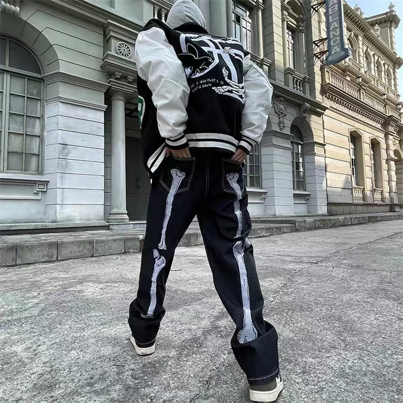Jeans are a killer American street skeleton bone jeans men's 2022 autumn European and American loose straight casual pants
Jeans are a killer American street skeleton bone jeans men's 2022 autumn European and American loose straight casual pants