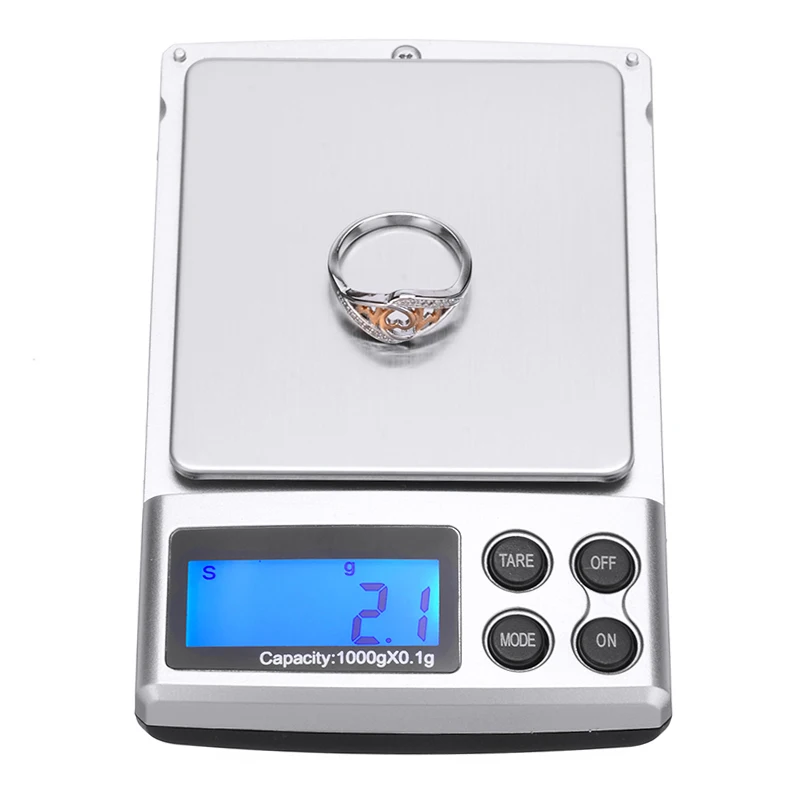 

Mini Digital Scale 1000g/0.1g High Accuracy Backlight Electric Pocket Scale For Jewelry Gold Silver Coin Gram Grain Herb Scales