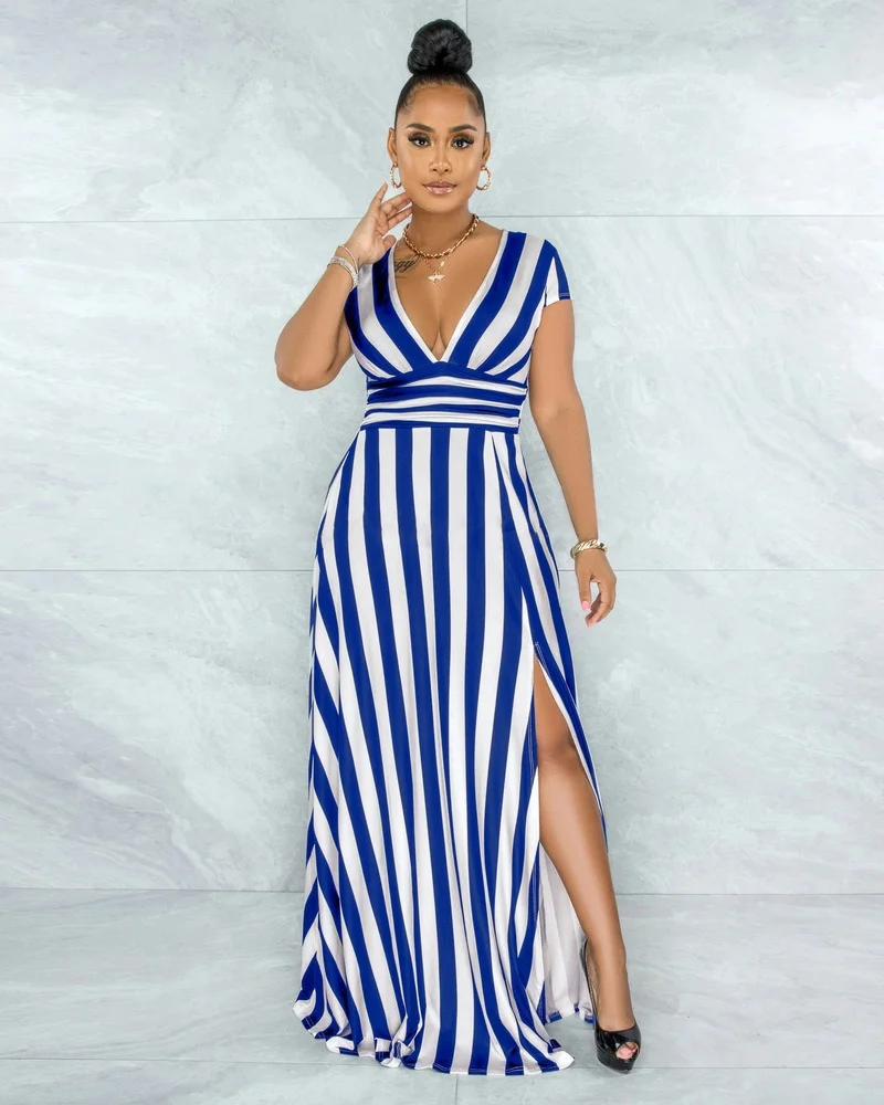 Women Summer Sexy Fashion Striped Body Shaping Slit Dresses V Neck Big Swing Slimming Female Dress Office Lady Fashion Oversize
Women Summer Sexy Fashion Striped Body Shaping Slit Dresses V Neck Big Swing Slimming Female Dress Office Lady Fashion Oversize