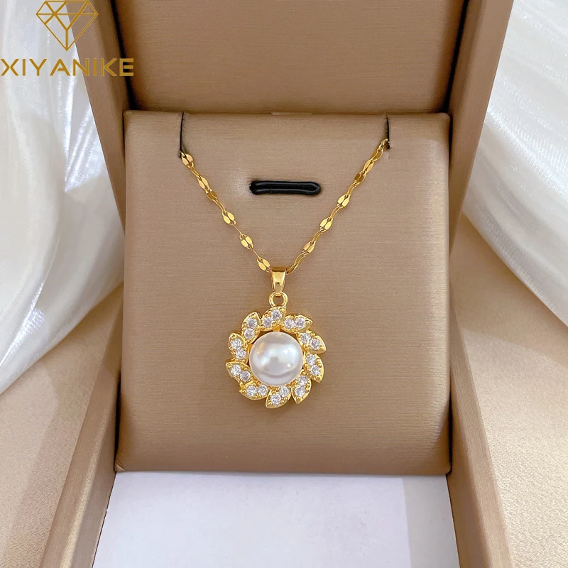 

XIYANIKE 316L Stainless Steel Necklace Freshwater Pearl Pendant Accessories for Women Exquisite Birthday Jewelry Gifts Collier