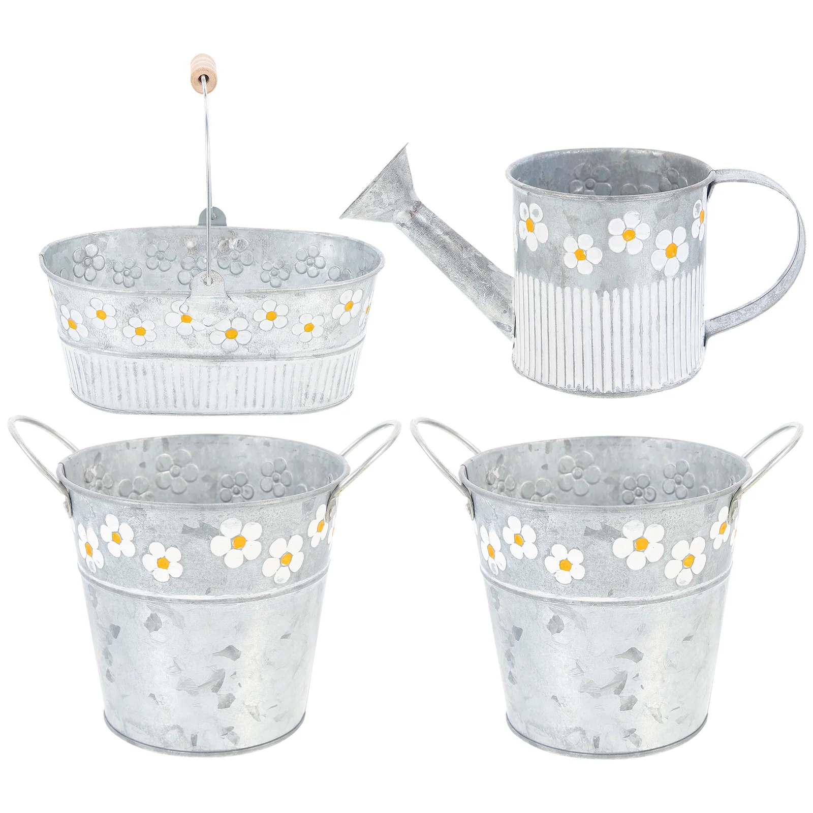 1 Set of Iron Succulent Buckets with Watering Can Iron Portable Flower Buckets 
1 Set of Iron Succulent Buckets with Watering Can Iron Portable Flower Buckets