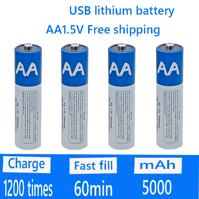 AA Battery 1.5V 5000mAh AA Rechargeable Li-ion Battery With USB Cable Li-polymer USB Lithium Battery For Toy Remote Control MP3
AA Battery 1.5V 5000mAh AA Rechargeable Li-ion Battery With USB Cable Li-polymer USB Lithium Battery For Toy Remote Control MP3