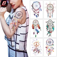 Watercolor Dream Catcher Temporary Tattoo Stickers Fashion Body Art Painting Flash Tattoo Girls Flower Arm Feather Fake Tattoos